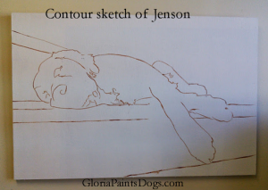 Contour drawing of Golden Retreiever sleeping.